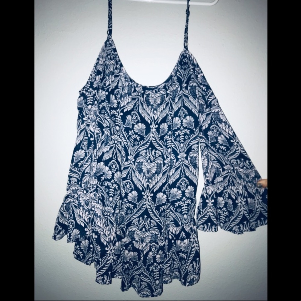 Cold-shoulder top with bell sleeves